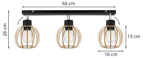 Bodové svietidlo Timber 8, 3x drevené tienidlo