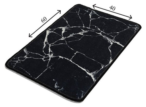 Čierno-biela kúpeľňová predložka s motívom mramoru Foutastic Marble, 60 x 40 cm