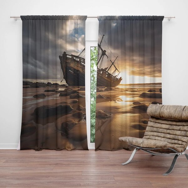 Sablio Záves Vrak lode pri západe slnka: 2ks 140x250cm