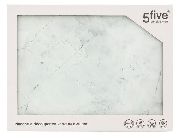 Doska na krájanie Glass Marble, biela, 40x30 cm