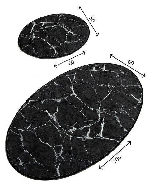 Súprava 2 čiernych oválnych kúpeľňových predložiek Foutastic Marble