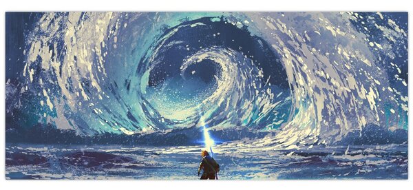 Obraz - Ilustrácia chlapca s kopijou (120x50 cm)