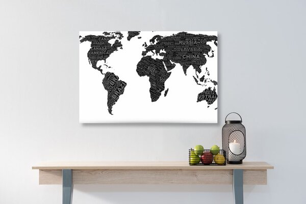 Obraz na korku čiernobiela mapa sveta