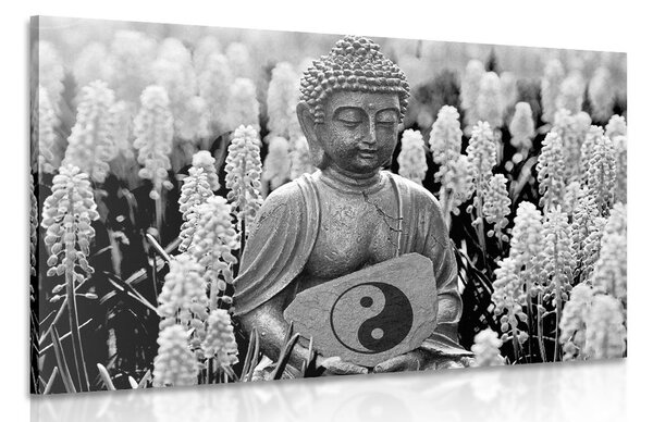 Obraz jin a jang Budha v čiernobielom prevedení