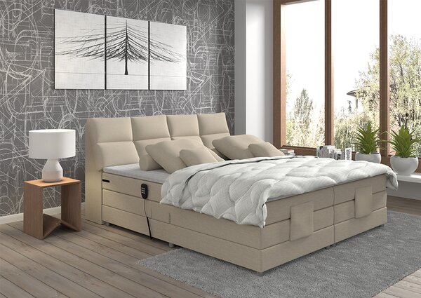 KONDELA Elektrická polohovacia posteľ, boxspring, béžová, 180x200, GERONA NEW