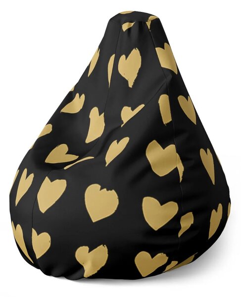 Sablio Sedací vak Pear Zlaté srdiečka - 70 x 95 x 15 cm