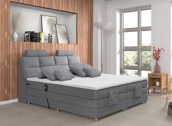 KONDELA Elektrická polohovacia posteľ, boxspring, sivá, 180x200, POLERMA NEW