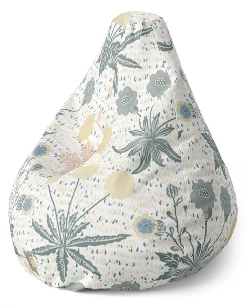 Sablio Sedací vak Pear Sivé kvetiny - 70 x 95 x 15 cm