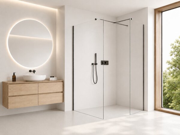 CERANO - Sprchová zástena Walk-in Onyx TL/P - 8 mm - hranatá vzpera - čierna matná, transparentné sklo - 40x40x200 cm