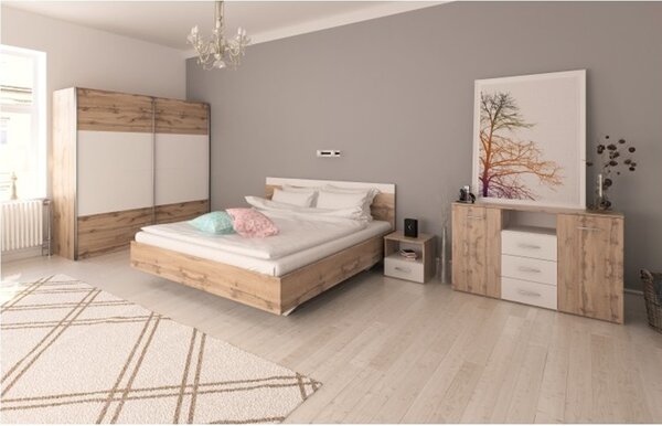 TEMPO Spálňový komplet (posteľ 160x200 cm), dub wotan/biela, GABRIELA NEW