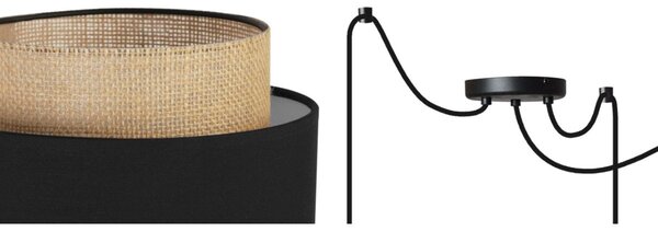 Závesné svietidlo Boho Spider, 3x jutové/čierne textilné tienidlo