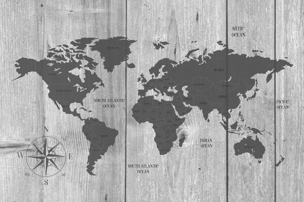 Obraz na korku šedá mapa na drevenom pozadí