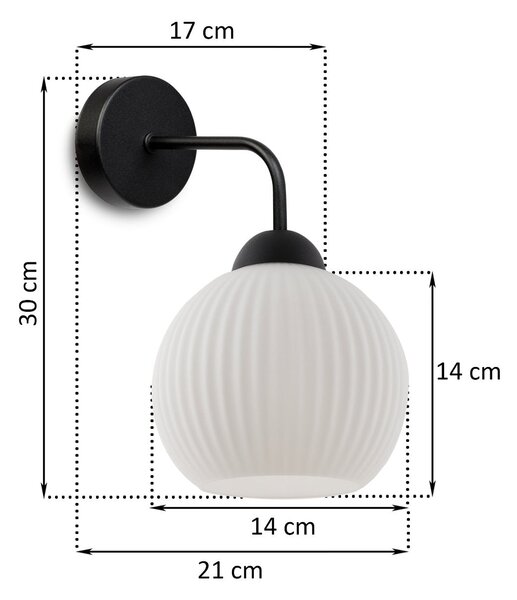 Nástenné svietidlo Riffle Round, 1x biele sklenené tienidlo, b