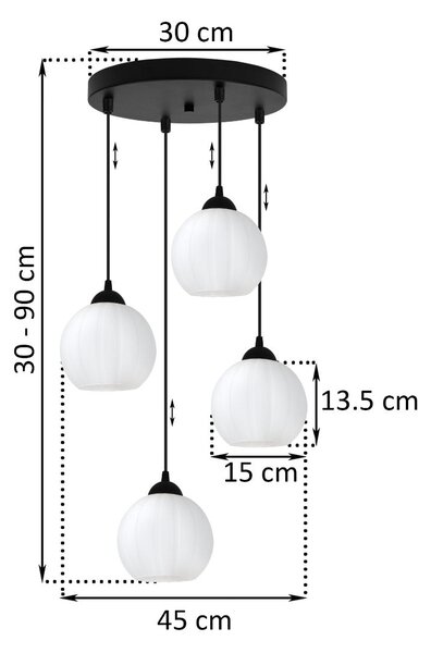 Závesné svietidlo Costa, 4x biele sklenené tienidlo, b, o