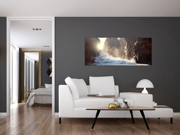 Obraz - Skaly a vlny oceánu (120x50 cm)