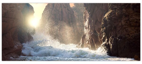 Obraz - Skaly a vlny oceánu (120x50 cm)