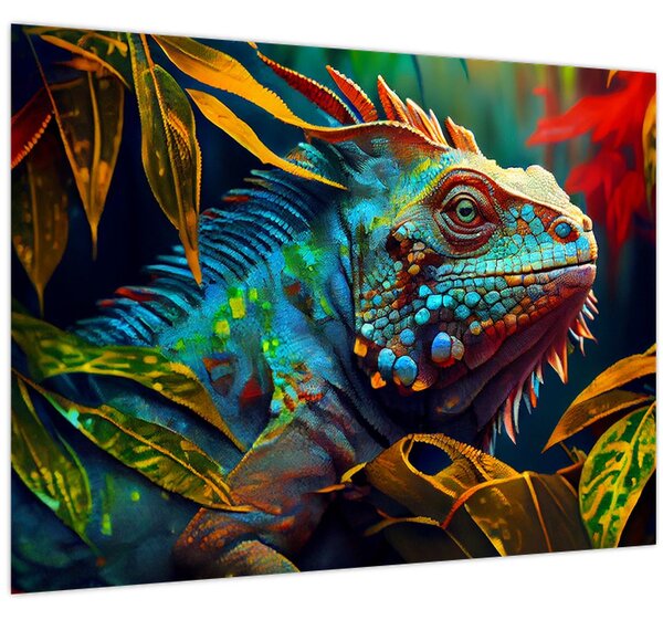 Obraz - Farebný leguán (70x50 cm)