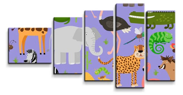 Sablio Obraz - 5-dílný Animované safari - 100x60 cm