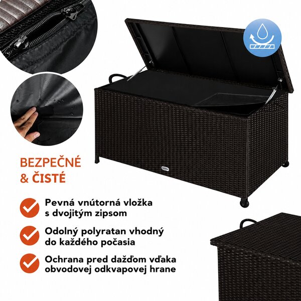 Polyratanový úložný box RICCO, 270L, 117x53x60cm, tmavá hnedá Casaria
