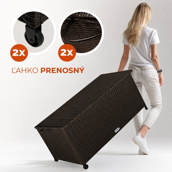 Polyratanový úložný box RICCO, 270L, 117x53x60cm, tmavá hnedá Casaria