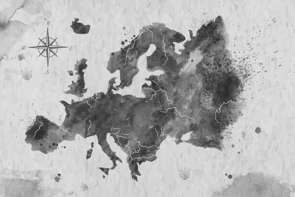 Obraz na korku retro mapa Európy v čiernobielom prevedení
