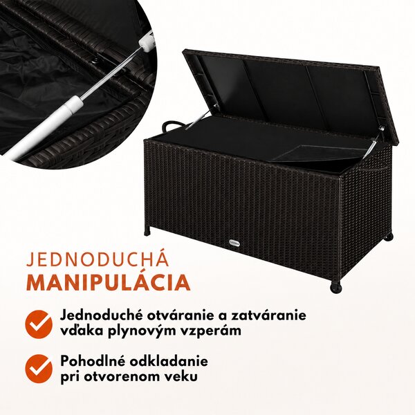 Polyratanový úložný box RICCO, 270L, 117x53x60cm, tmavá hnedá Casaria
