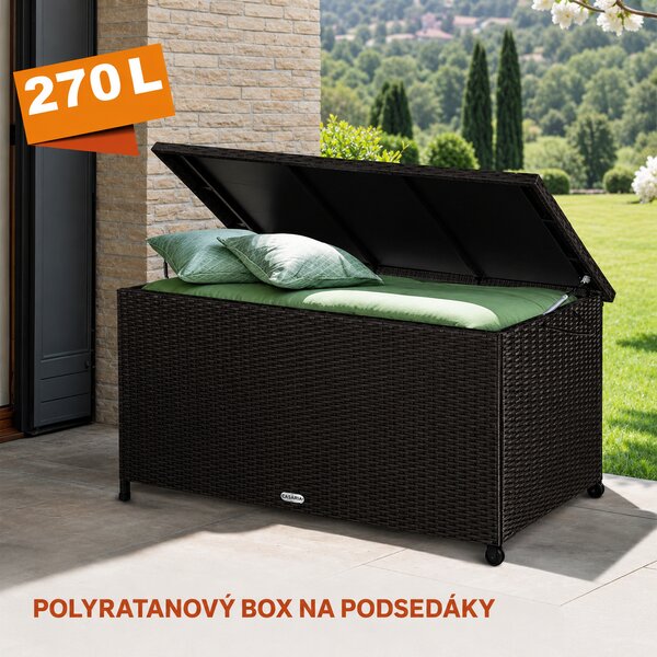 Polyratanový úložný box RICCO, 270L, 117x53x60cm, tmavá hnedá Casaria