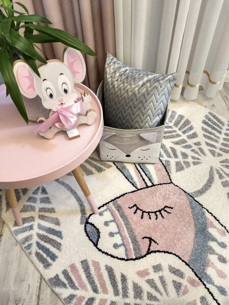 Detský koberec Kiddy LAMA / LISTY pastelový