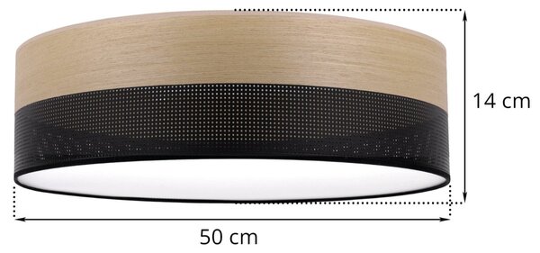 Stropné svietidlo Wood, 1x dýha zlatý dub/čierne PVC tienidlo, (biele plexisklo), (fi 50cm)