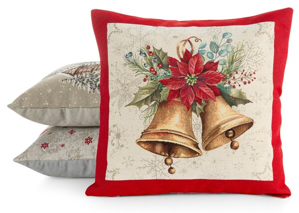 VIANOČNÁ GOBELÍNOVÁ DEKORAČNÁ OBLIEČKA NA VANKÚŠ MERRY 45X45 CM VZOROVANÁ