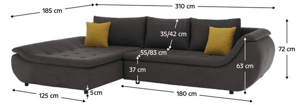 KONDELA Sedacia súprava, sivohnedá/žltá, látka, ľavá, BRATO