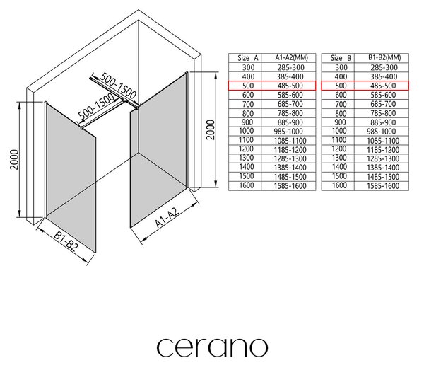 CERANO - Sprchová zástena Walk-in Onyx TL/P - 8 mm - hranatá vzpera - chróm, ryhované sklo - 50x50x200 cm