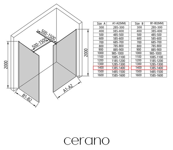 CERANO - Sprchová zástena Walk-in Onyx TL/P - 8 mm - hranatá vzpera - chróm, grafitové sklo - 140x140x200 cm