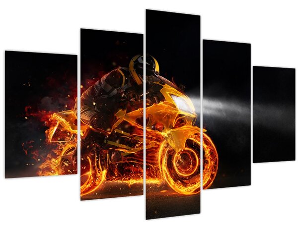 Obraz - Motorkár s plameňmi (150x105 cm)