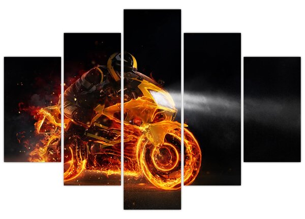 Obraz - Motorkár s plameňmi (150x105 cm)