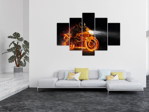 Obraz - Motorkár s plameňmi (150x105 cm)