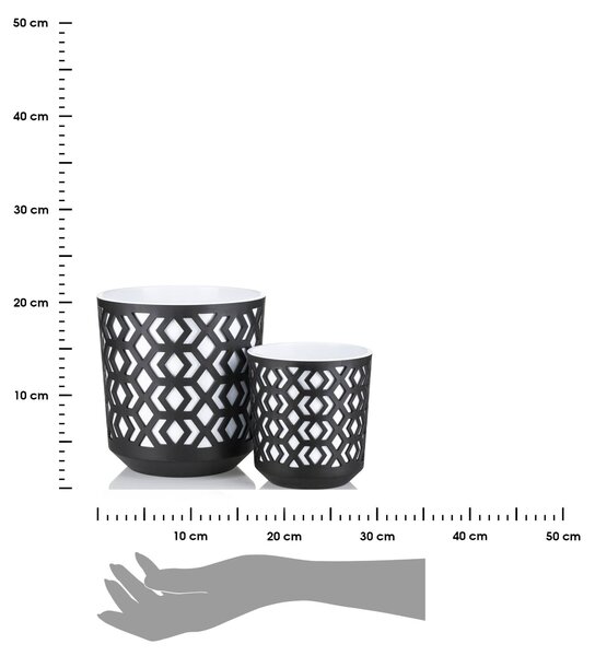 PLASTOVÝ KVETINÁČ ETNIC SADA 2KS 14,8X13,9 CM+20,1X19,5 CM ČIERNA
