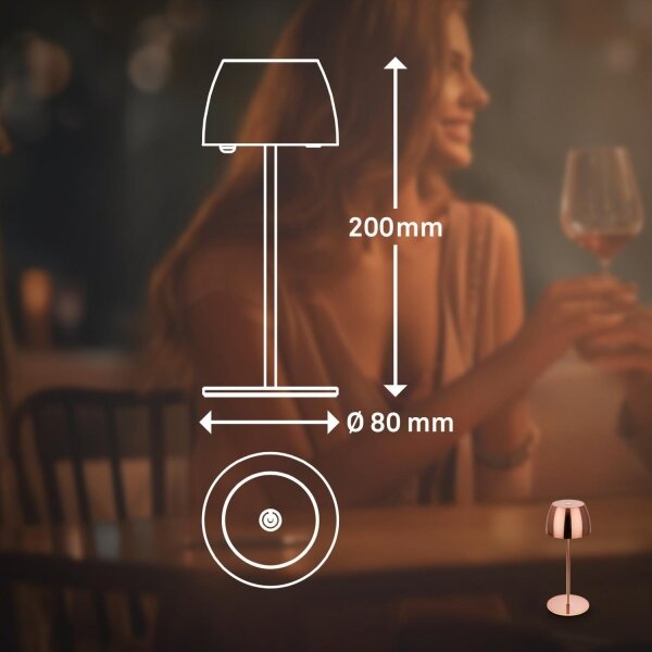 Briloner - LED stmievateľná nabíjateľná dotyková vonkajšia stolná lampa MINI LED/2,5W/5V IP44 1800 mAh medená