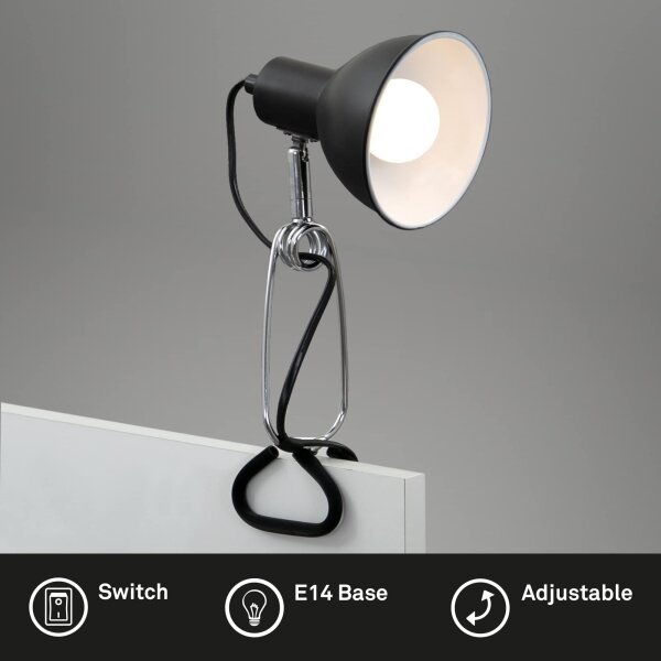 Briloner 2790-015 - Lampa s klipom FIX 1xE14/8W/230V čierna/lesklý chróm