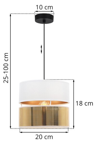 Závesné svietidlo Asti2, 1x PVC/biele textilné tienidlo, (fi 20cm), g, b