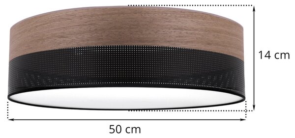 Stropné svietidlo Wood, 1x hnedá orechová dýha/čierne PVC tienidlo, (biele plexisklo), (fi 50cm)