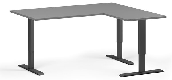 Výškovo nastaviteľný stôl, 160x140 cm, 3 motory, L/P, čierna podnož, grafit