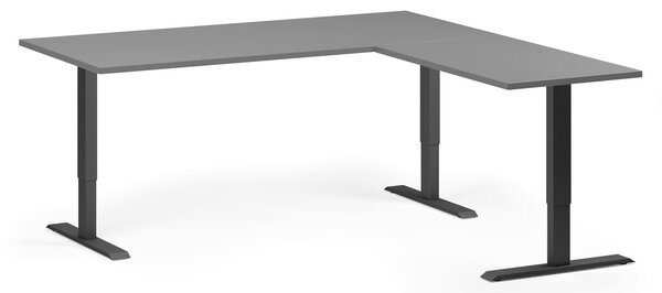 Výškovo nastaviteľný stôl, 180x180 cm, 3 motory, L/P, čierna podnož, grafit