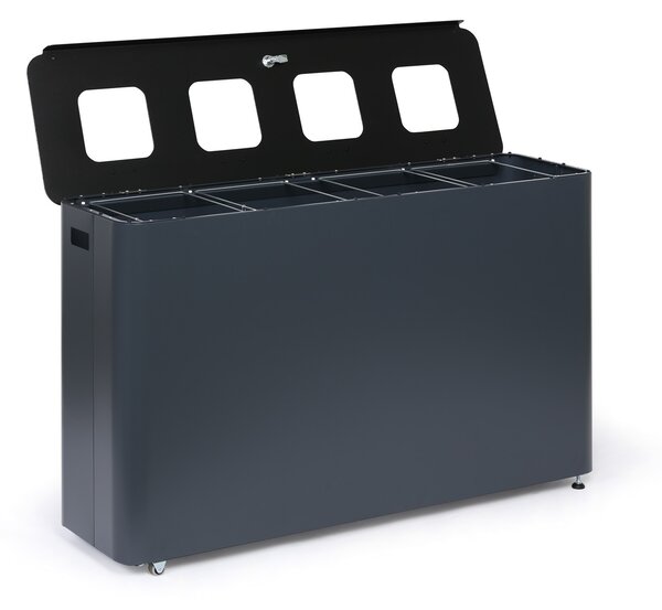Odpadkový kôš na triedený odpad, 4 x 60 l, lakovaný sivý