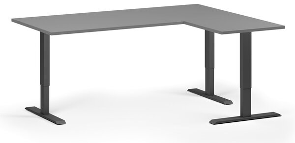 Výškovo nastaviteľný stôl, 180x140 cm, 3 motory, L/P, čierna podnož, grafit
