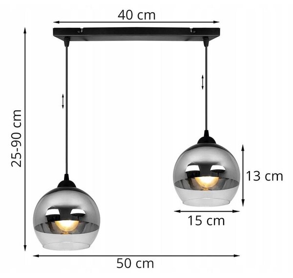 Závesné svietidlo Bergen, 2x chrómové/transparentné sklenené tienidlo (fi 15cm)