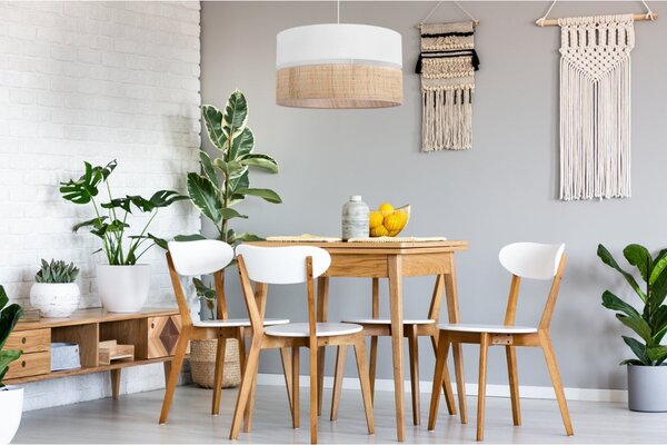 Závesné svietidlo Rattan, 1x ratanové/biele textilné tienidlo, (fi 45cm)
