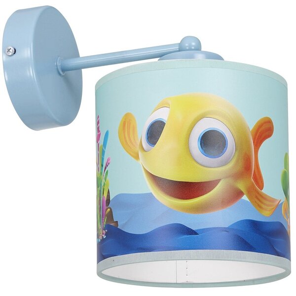 Detské nástenné svietidlo Fish, 1x plastové tienidlo so vzorom, bl