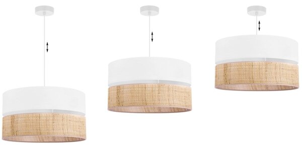 Závesné svietidlo Rattan, 1x ratanové/biele textilné tienidlo, (fi 45cm)