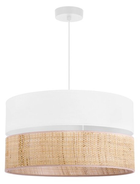 Závesné svietidlo Rattan, 1x ratanové/biele textilné tienidlo, (fi 45cm)